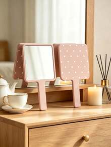Square Handheld Makeup Mirror With Handle, HD Clear Portable Hand Mirror, Polka Dot Cosmetic Mirror For Daily Makeup & Travel - Multicolor - View 8