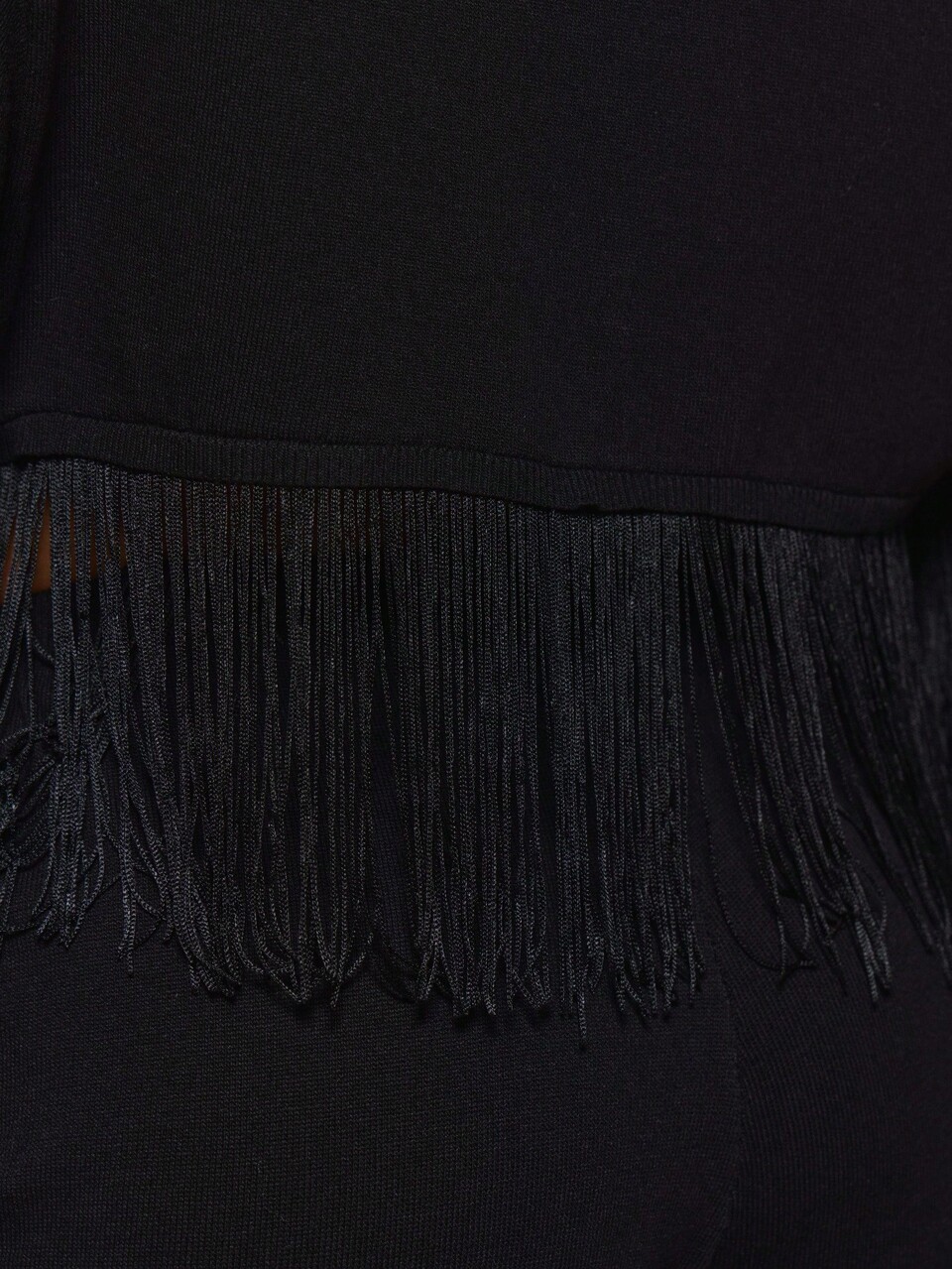 Black High-Waisted Wide Leg Knit Trousers With Side Fringe Detail