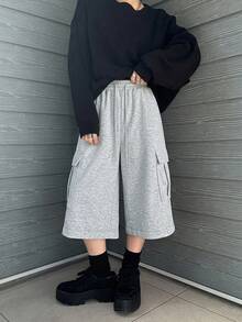 DAZY Y2K 女式纯色宽松工装短裤 - 灰色 - 查看 9