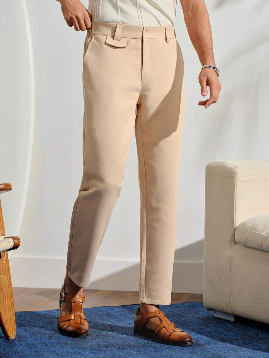 VeloEdit Men Solid Color Simple Style Daily Dress Pants For CeremonyFall Winter Formal - Apricot - View 1