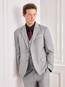 Officeau Men's 3pcs Light Grey Luxury Suits, Blazer & Waistcoat & Pants, For Formal Business/ Office - Light Grey - View 5