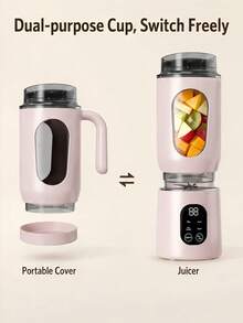 580ml Wireless Charging Juicer, Portable Electric Blender Cup With LCD Display And 12-Blade System, Ideal For Blending Fruits, Vegetables, And Smoothies, Features Simple Button Controls And USB-C Charging, 1300mAh, Pink - one size fits all - View 6