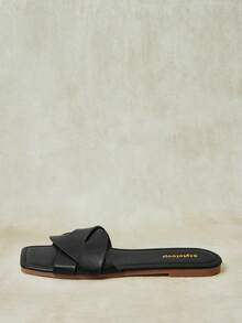 Styleloop Sandal Retro Sol Datar, Ujung Persegi, Terbuka, Sederhana, Modis dan Lembut, Sandal Komuter Liburan Serbaguna untuk Wanita - Hitam - View 1