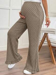 DAZY Adjustable Waist Buckle Elastic Waist Ribbed Fabric Fitted Flare Leg Casual Maternity Pants - Khaki - View 5
