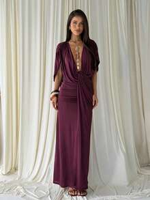 Aloruh Women's New Autumn/Winter Purple Extra Long Dress - Purple - View 1