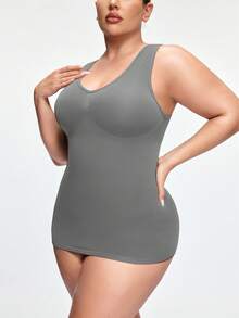 SHAPORA 女款熱銷無縫極簡純色時尚舒適高品質微塑形大尺碼連身褲 1件 - 灰色 - 查看 4