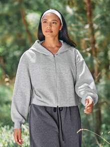 Voyena Women's Plus Size Casual Hooded Sports Sweatshirt - Grey - View 5