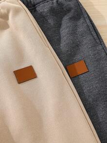 SHEIN 兒童青少年男孩字母拼接保暖內裡休閒運動長褲 秋季 - 彩色 - 查看 6