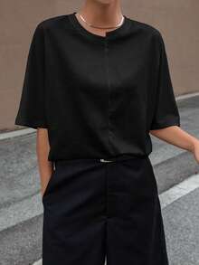 DAZY Solid Batwing Sleeve Tee Summer - Black - View 5