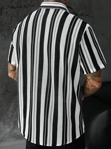 SLATEMANN Men's Striped Colorblock Single-Breasted Short Sleeve Shirt - Multicolor - View 2