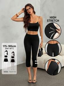 SHEIN Tall 女款休閒百搭純色緊身褲 - 黑色 - 查看 5
