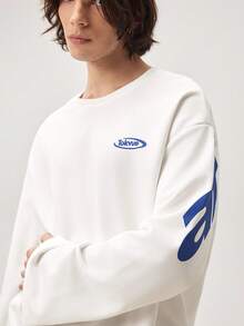 Vaulklash Men's Contrast Color Letter Graphic Print Round Neck Long Sleeve T-Shirt - White - View 7