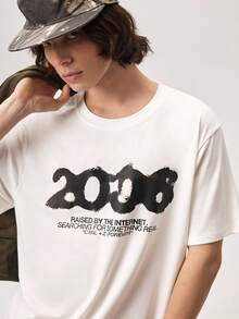 Vaulklash Men's Casual Letter Print Round Neck Short Sleeve T-Shirt, Summer - White - View 9
