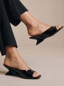 Glamine Women's Black Square Toe High Heel Slip-On Sandals, Casual Versatile Open Heel Mules - Black - View 1