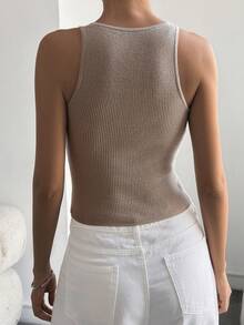 DAZY Women's Solid Color Sleeveless Fitted Knit Top Brunch Shades Of Brown Summer Minimalist Basic - Apricot - View 7