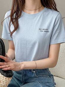 DAZY Slogan Graphic Crop Tee DO WHAT YOU WANT Summer - Blue - View 8