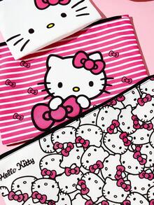 HELLO KITTY AND FRIENDS | SHEIN 可愛貓咪印花化妝包套組，多尺寸與大容量，適用於化妝品/小物品/電子產品，可單獨購買或套組，附拉鍊 - 粉黑白 - 查看 6