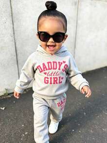 Bộ quần áo bé gái 2 món in Daddy's Little Girl, len dệt mềm, áo hoodie nỉ mùa thu đông dáng thoải mái - Màu Xám nhạt - Xem 7