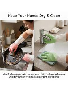8Pcs/4Pcs Waterproof Dishwashing Gloves – Reusable, Non-Slip, Comfortable; Suitable For Kitchen And Bathroom Cleaning; Latex Material; Ambidextrous; Hand-Washable; Green & Beige Design; Kitchen Essential | Modern Kitchen Gloves | Latex Gloves - Multicolor - View 7