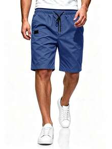 Manfinity Homme Men Drawstring Waist Slant Pocket Shorts - Lake Blue - View 6