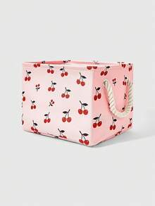 ROMWE Kawaii Keranjang Penyimpanan Kain Tebal Versi Lengkap Pink Cherry, Cocok untuk Kamar Tidur, Kamar Mandi, Dapur, dll. - ceri - View 2