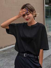 DAZY Solid Batwing Sleeve Tee Summer - Black - View 6