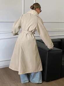 DAZY Women's Fashion Single-Breasted Long Sleeve Pocket Padded Coat Minimalist - Light Grey - View 14