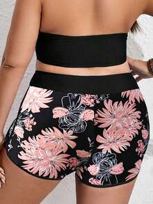 SHEIN Swim Curve Plus Size Women's Random Digital Print Casual Sport Beach Swimsuit Bottom For Summer Beach Vacation - Multicolor - View 2