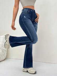 Flexra Casual Washed Distressed Denim Jeans - Blue - View 5