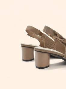CUCCOO BASICS Ladies' Pointed, Thick Heel, Breathable Mesh, Bow Tie, Back Strap Shoes, Commuting Style, Versatile For Daily Dates, Single Shoe - Khaki - View 5