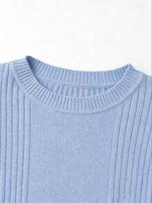 Franclia Suéter de mujer de unicolor con cuello redondo, mangas acampanadas y dobladillo con volantes - Azul cielo - Ver 3