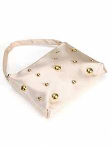 Glamine Plain Elegant Fashion Minimalist Satin Pearl Magnetic Triangular Handbag, For Parties, Weddings, Galas, Gatherings - Champagne - View 8