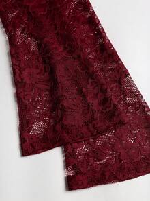 Sweetra Women's Hollow Out Design Lace Long Sleeve Knot Detail Sexy Dress - Burgundy - View 6