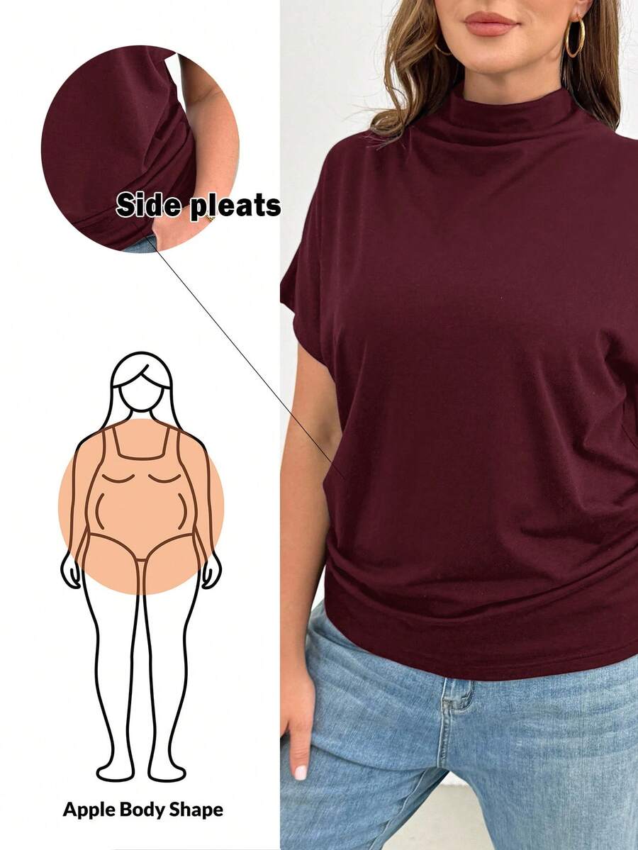 Shapeblank Plus Size Women's Solid Color Stand Collar Casual Versatile Daily Wear T-Shirt