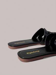 Styleloop Sandalias retro tejidas de punta cuadrada, suela plana, zapatillas de exterior, zapatos versátiles para mujer para uso diario, desplazamientos y vacaciones - Negro - Ver 4