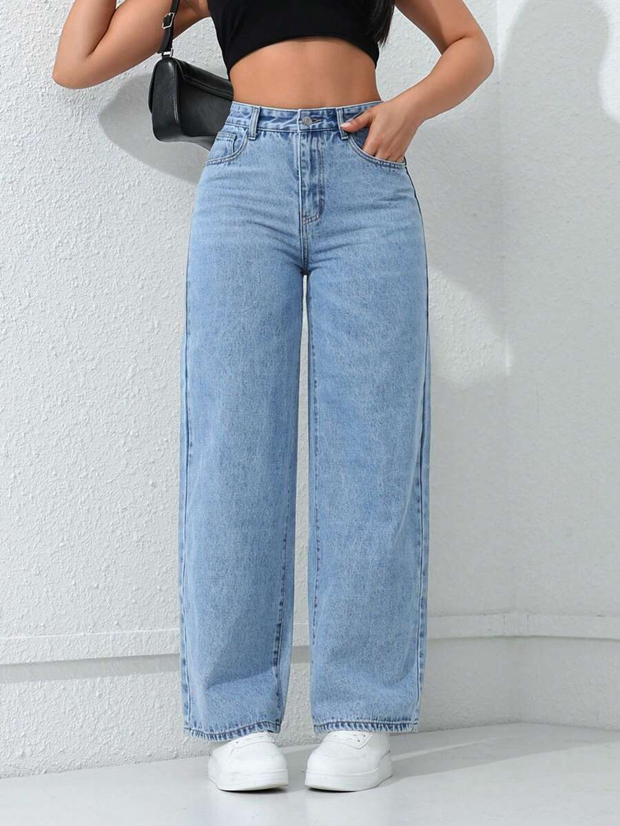 Rivivi Women's Plus Size Light Blue Straight Leg Slim Fit Denim Jeans - Light Wash - View 1