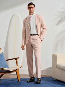 VeloEdit Men's Solid Color Lapel Neck Long Sleeve Suit Jacket And Trousers Business Casual 2 Pieces Set, Spring And Autumn WeddingFall Winter Formal Commute‌ Old Money - Pink - View 7