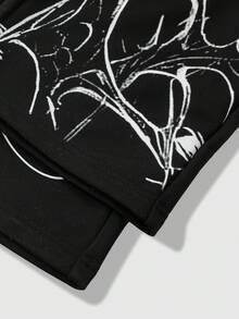 ROMWE MEN Pantalones de chándal holgados con cordón en la cintura y estampado de letras para hombre - Negro - Ver 5