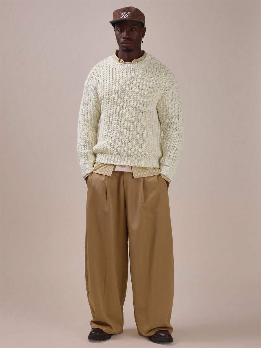 Musero Boxy Fit Knit Weave Long Sleeve Jumper Spring Summer Essentials - Apricot - View 1