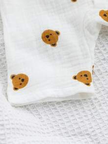 SHEIN Playful Pals 2件/組 嬰兒男童中性熊圖案無袖連身衣附帽子 棕色與白色圓點 夏季休閒可愛度假款 純棉新生兒幼童服飾 - 彩色 - 查看 7