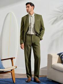 VeloEdit Men's Business Formal Lapel Collar Suit Blazer And Pants Set For Ceremony Formal Wedding Fall Winter Commute‌ Old Money - Dark Green - View 4