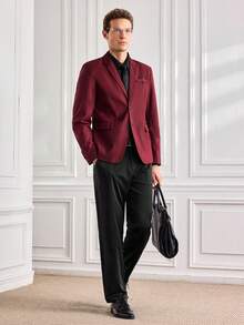 Officeau Men's Burgundy Lapel Single-Breasted Blazer, For Business Formal/ Evening/ Wedding - Burgundy - View 8