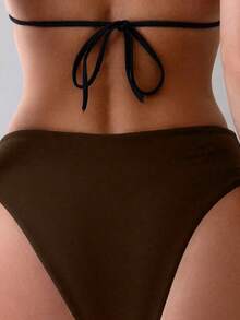 Oceva Women's Sexy Ruched Solid Color V-Shape Swimwear Bottom - Coffee Brown - View 3