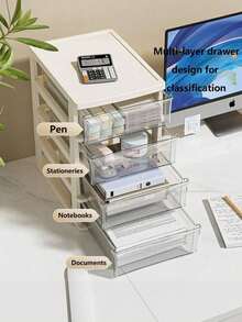 1 Estante de almacenamiento de escritorio pequeño y transparente, a prueba de polvo, impermeable y resistente a caídas, de alta gama y elegante, fácil de almacenar, que ocupa poco espacio, adecuado para almacenamiento de oficina, almacenamiento de herramientas al aire libre, almacenamiento de útiles escolares, almacenamiento de cocina - Multicolor - Ver 7