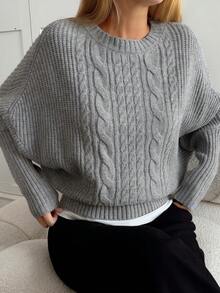 DAZY Women's Round Neck Batwing Sleeve Pullover Casual Sweater - Grey - View 2