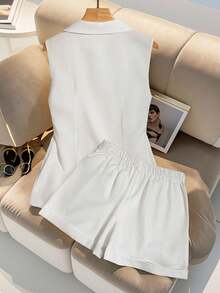 Franclia 2pcs Premium Quality Sleeveless Vest And Shorts Set - White - View 2