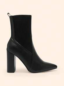 CUCCOO BASICS Pointed Thick Heel Stylish Elegant Commuting Simple Daily All-Match Versatile Knitted Women's Boots Medium Boots Women's Ankle Boots Fall Shoes - Black 2 - View 3