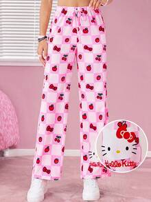 HELLO KITTY AND FRIENDS | SHEIN 女款粉色寬鬆低腰卡通圖案可愛休閒運動夏季長褲 - 粉色 - 查看 1