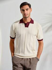VeloEdit Men's Knit Polo Shirt Short Sleeve,Contrast Color Summer Casual Smart Casual Commuter Top,Solid Color Single-Breasted Versatile Vacation - White - View 6