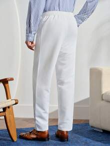 VeloEdit Men's White Summer Casual Vacation Holiday Business INS Street Skinny Cropped Pants,Basic Solid Trousers For Everyday Commuting Travel Fall - White - View 3